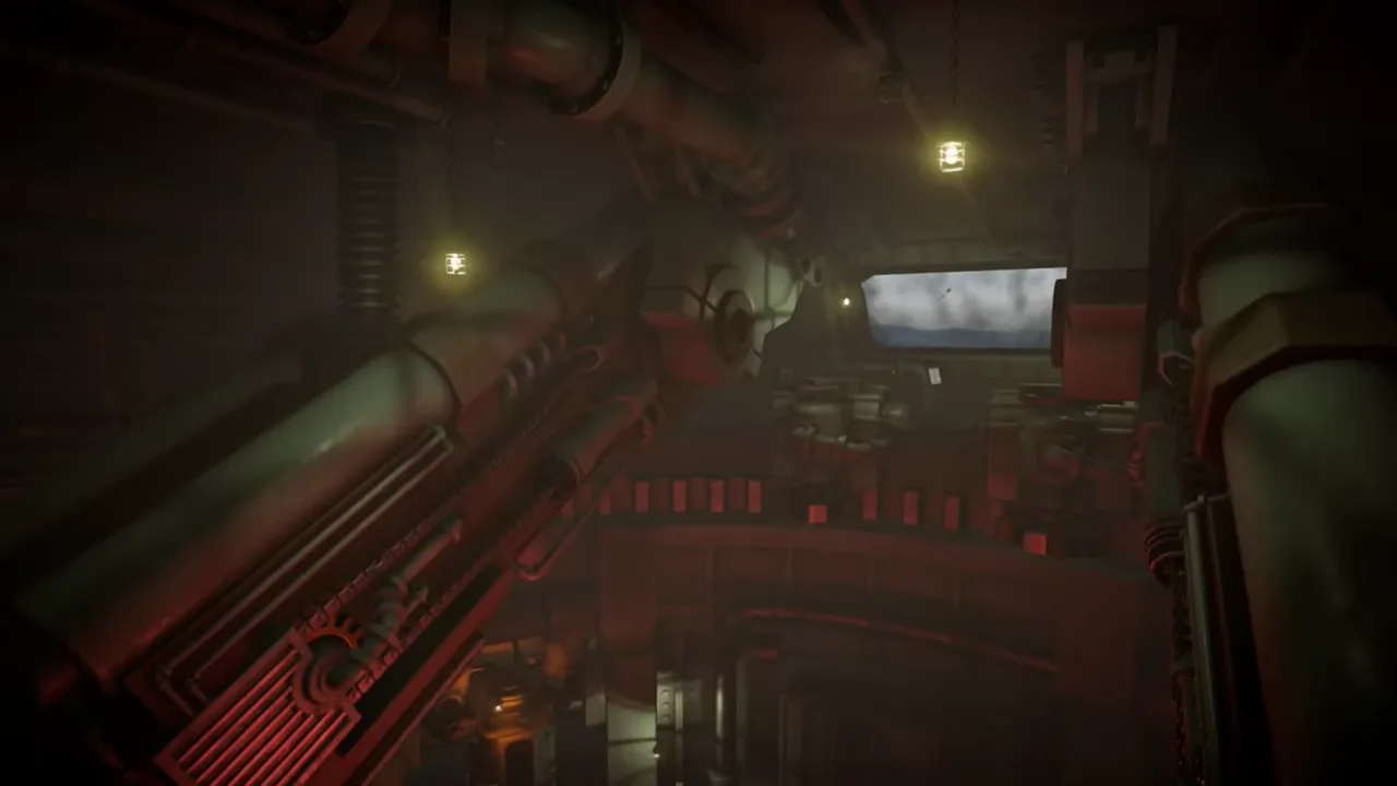 Official IRON NEST launch-trailer frame showing the heavy-turret control room and its separate mechanical stations.