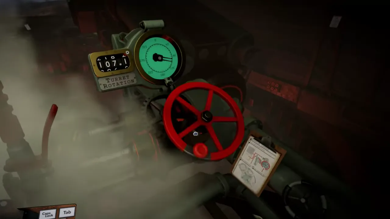 Official IRON NEST launch-trailer frame showing a dark heavy-turret workstation with controls and illuminated displays.