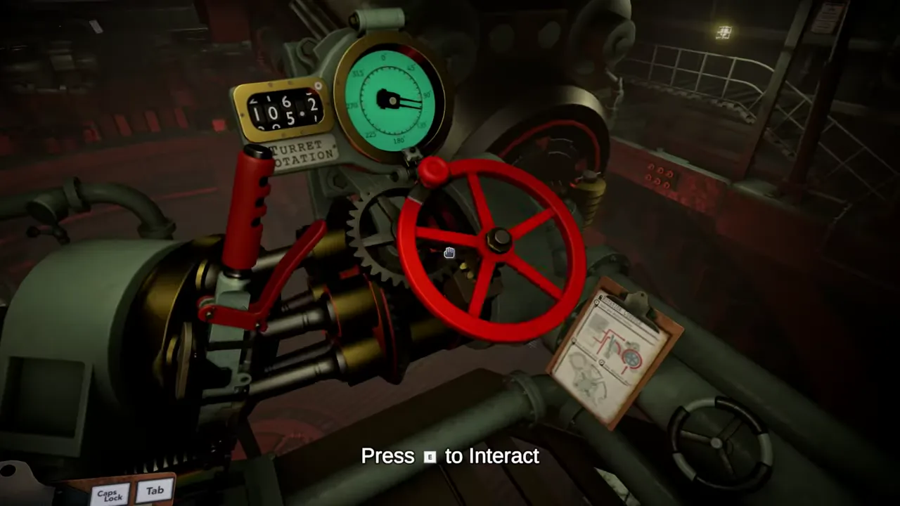 Official IRON NEST launch-trailer frame showing a heavy-turret mechanical console and instrument panel.