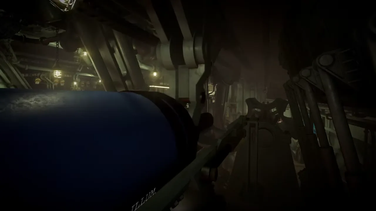 Official IRON NEST launch-trailer frame showing clustered controls, a clipboard and the turret operator workspace.