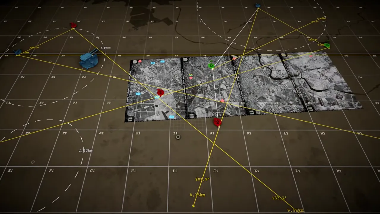 Official IRON NEST demo-video frame showing the operator information station used to turn uncertain reports into artillery decisions.