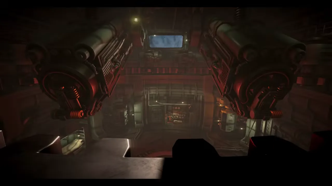 Official IRON NEST demo-trailer frame showing the turret interior and a set of manual mechanical controls.