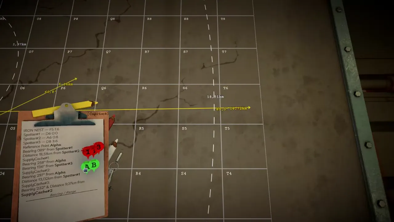 Official IRON NEST demo-trailer frame showing a control panel, measurement tools and a map in the turret interior.