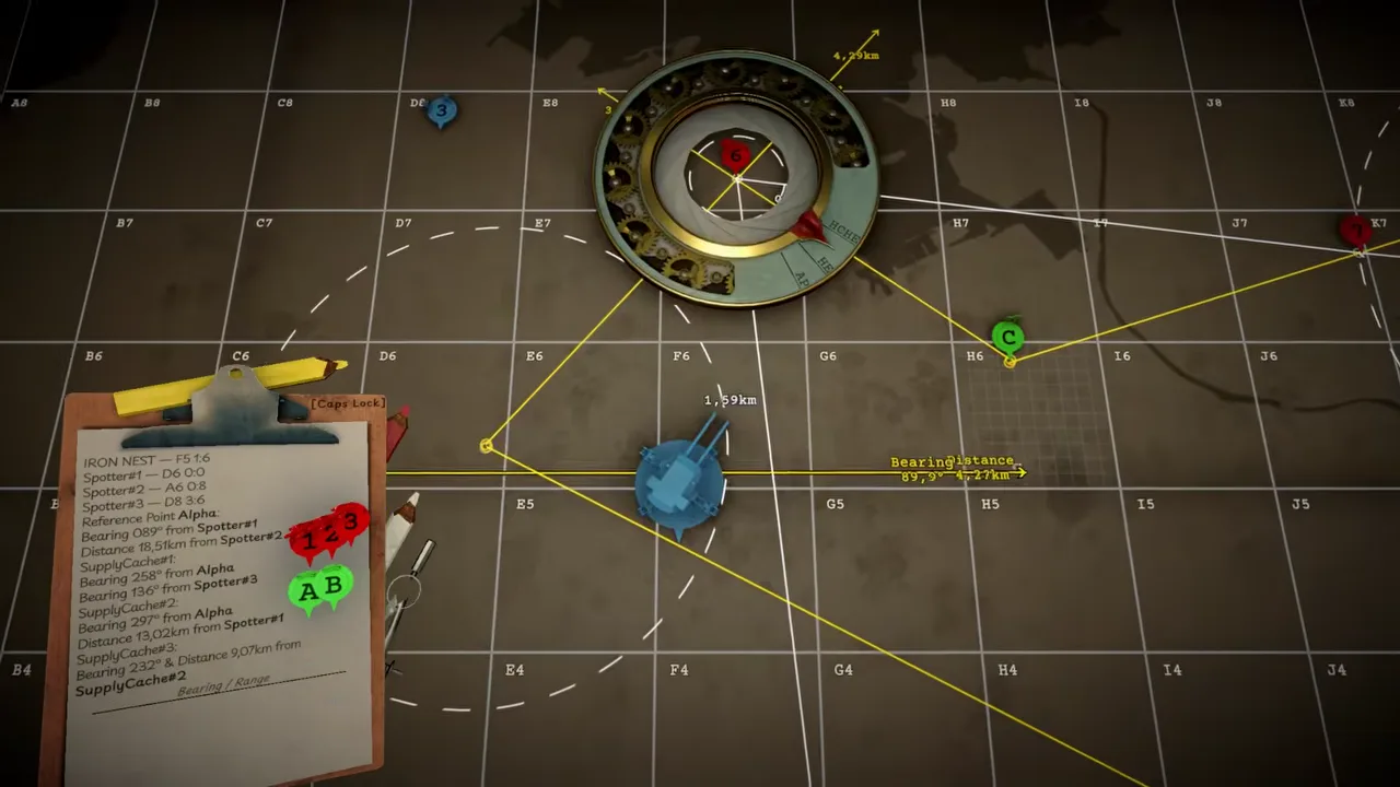 Official IRON NEST demo-trailer frame showing a close view of mechanical gun controls and the operator interior.