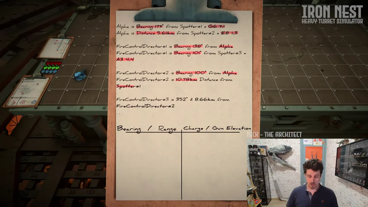 Official IRON NEST behind-the-scenes video frame showing the developer at the game map and briefing workspace.