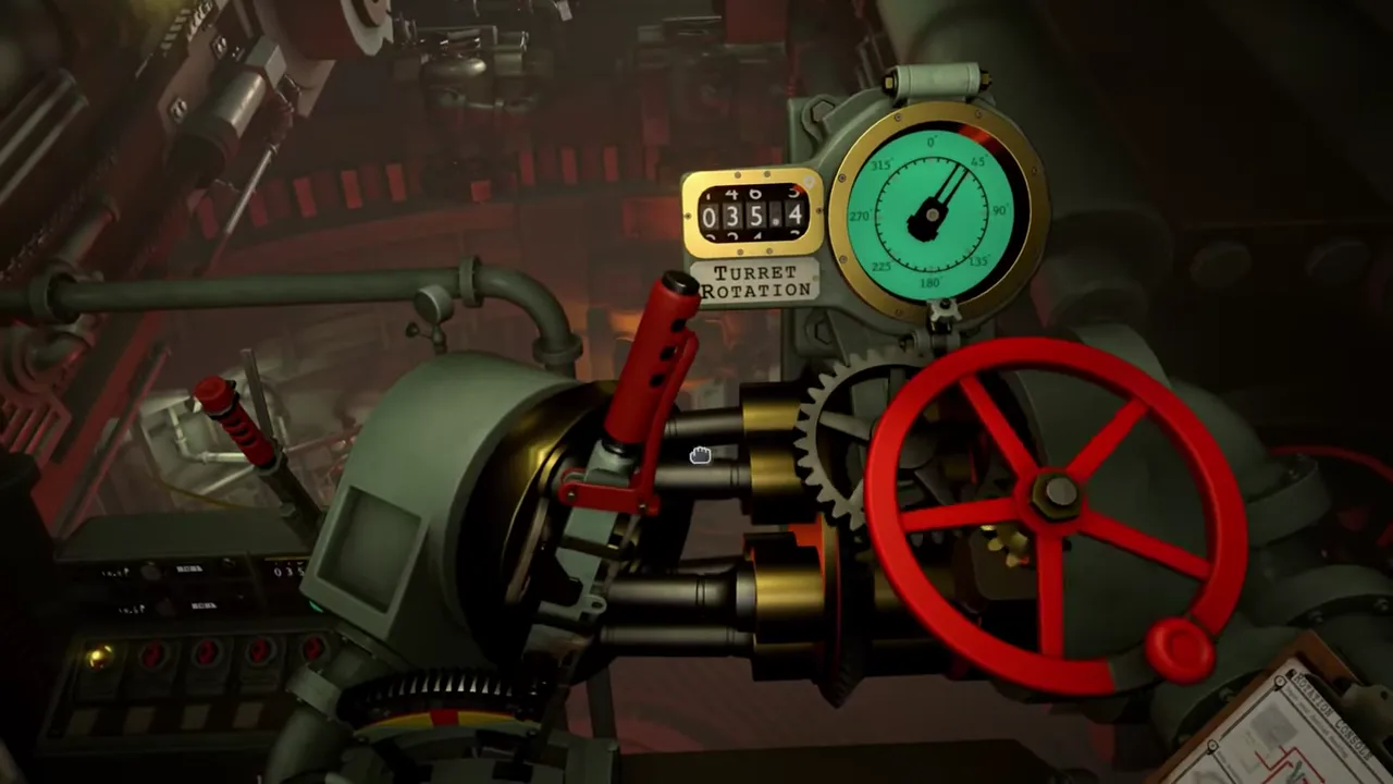 Official IRON NEST launch-trailer frame showing a labelled control station and status indicators inside the heavy turret.
