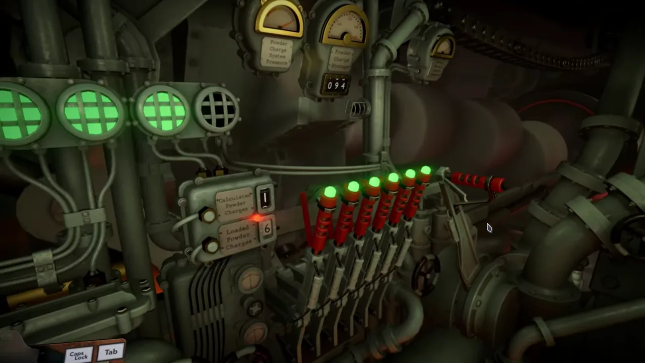 Official IRON NEST launch-trailer frame showing a calculator-adjacent mechanical control area in the turret interior.